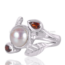 Garnet And Pearl Gemstone 925 Sterling Silver Artisan Jewelry Ring